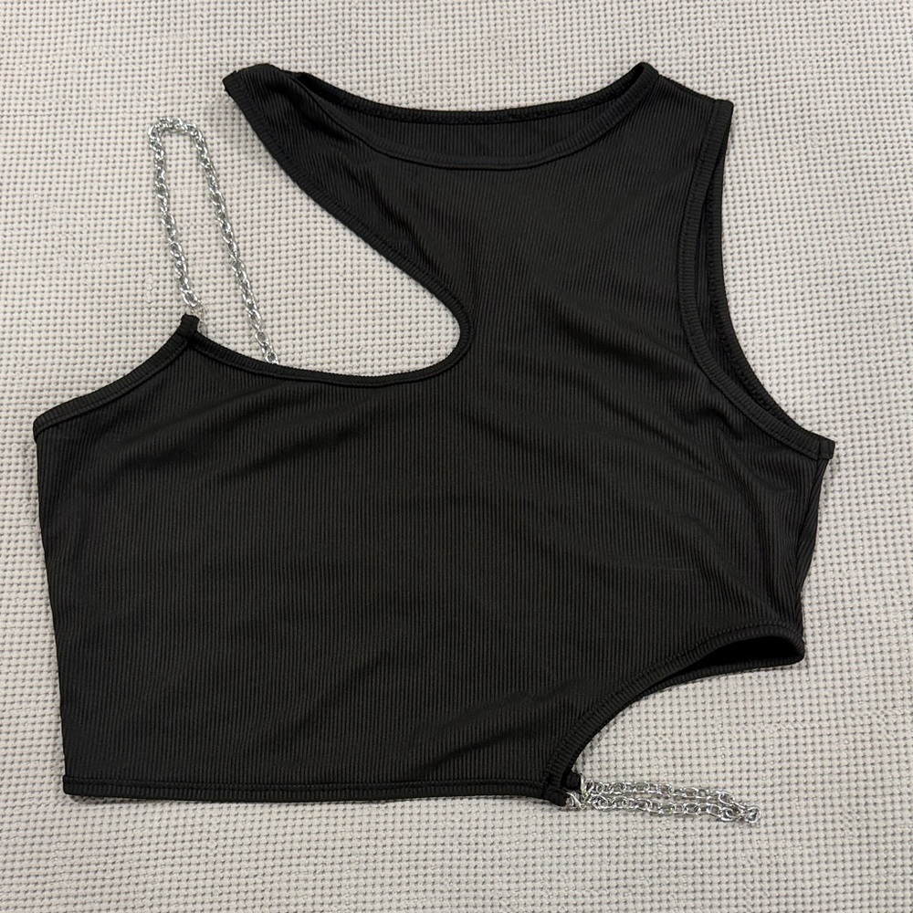 Black Cut-Out Chain Detail Top
